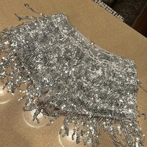 Sequin fringe silver shorts
